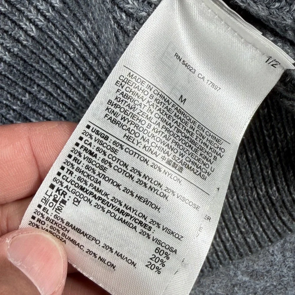 Banana Republic Sweater Mens Medium Heathered Gray Cotton Tight Knit Ribbed Snap